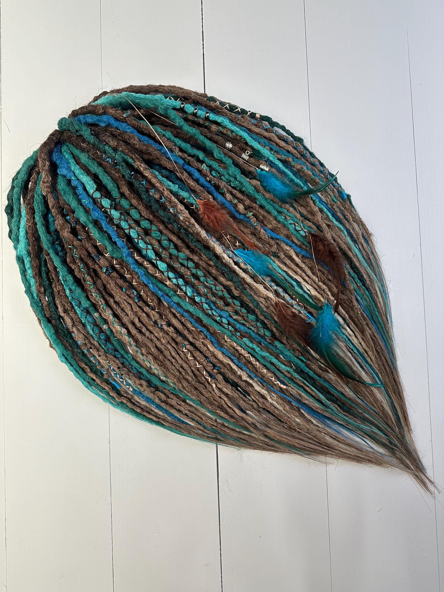 Mystic Forest Dreadlock Extensions in Brown, Turquoise, and Emerald Tones