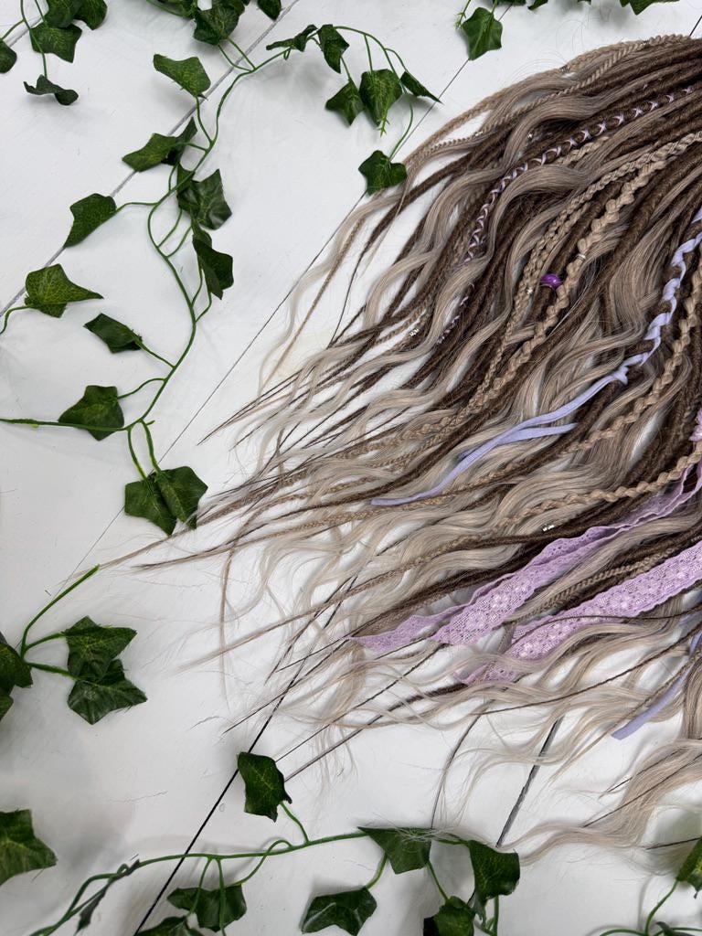 Boho Synthetic Dreadlock Set in Blonde Brown Ombre with Lilac Accents