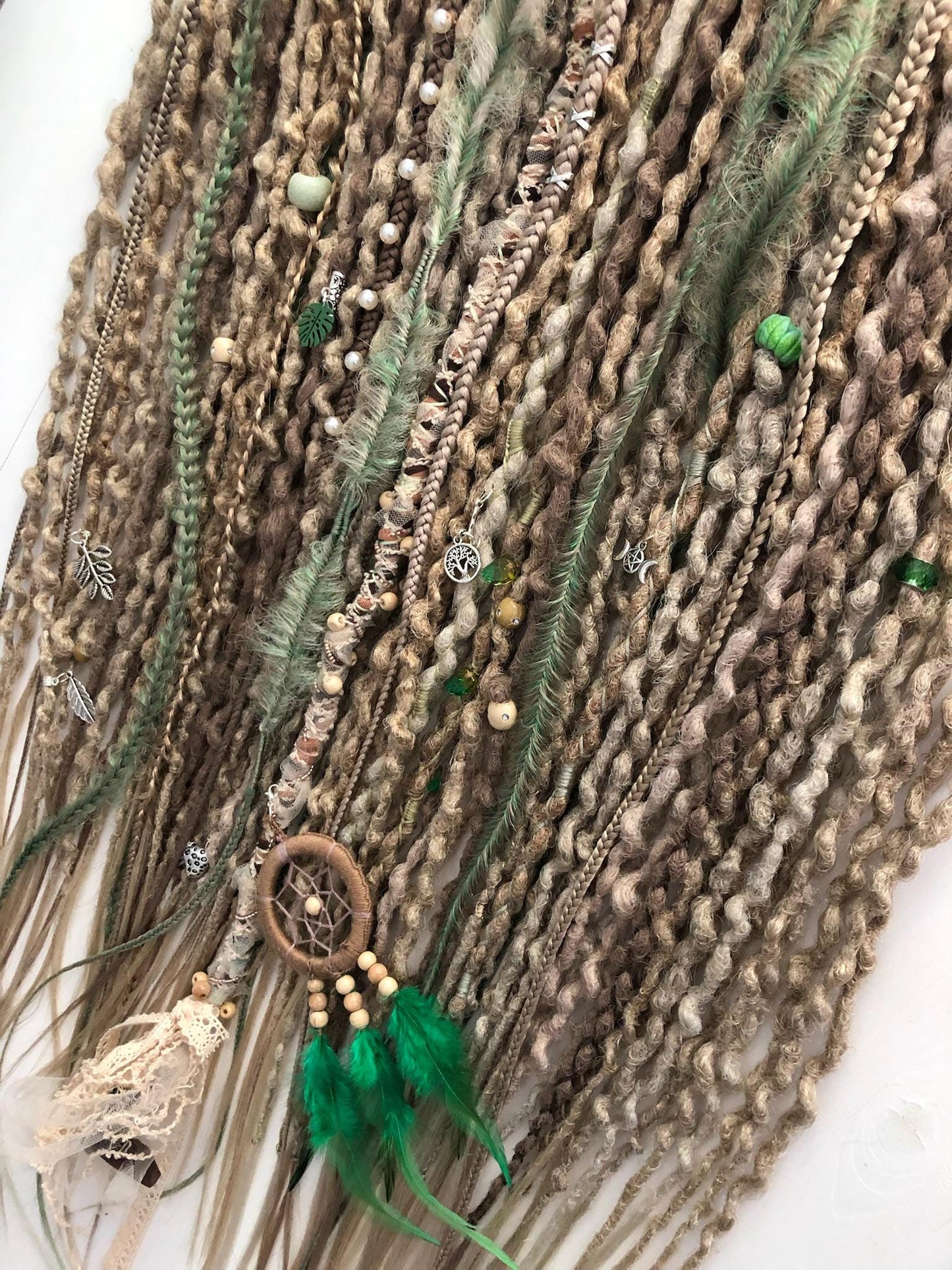Forest Blonde Green Dreadlocks | Pale Green Curly Dreads Set