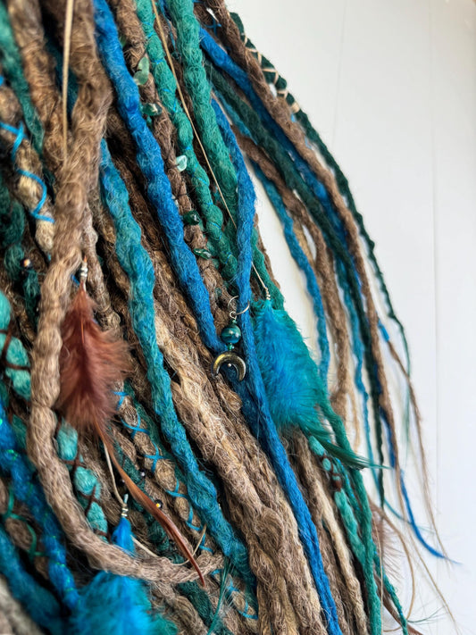Mystic Forest Dreadlock Extensions in Brown, Turquoise, and Emerald Tones