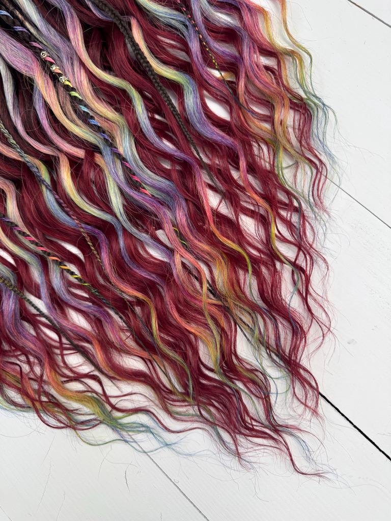 Burgundy Rainbow Dreadlock & Braid Set – Festival Hair Extension Bundle