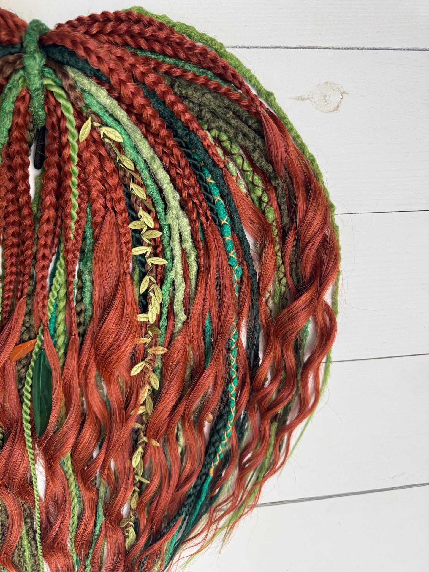 Forest Dreadlock Set in Copper and Green with Braids and Curls