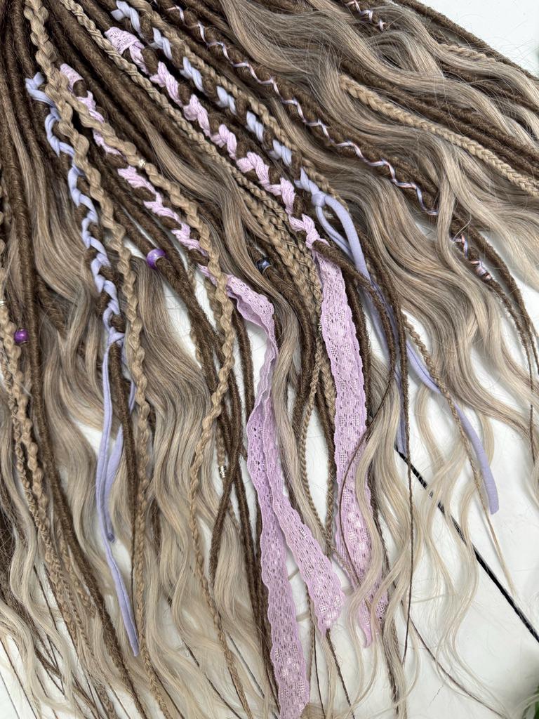 Boho Synthetic Dreadlock Set in Blonde Brown Ombre with Lilac Accents