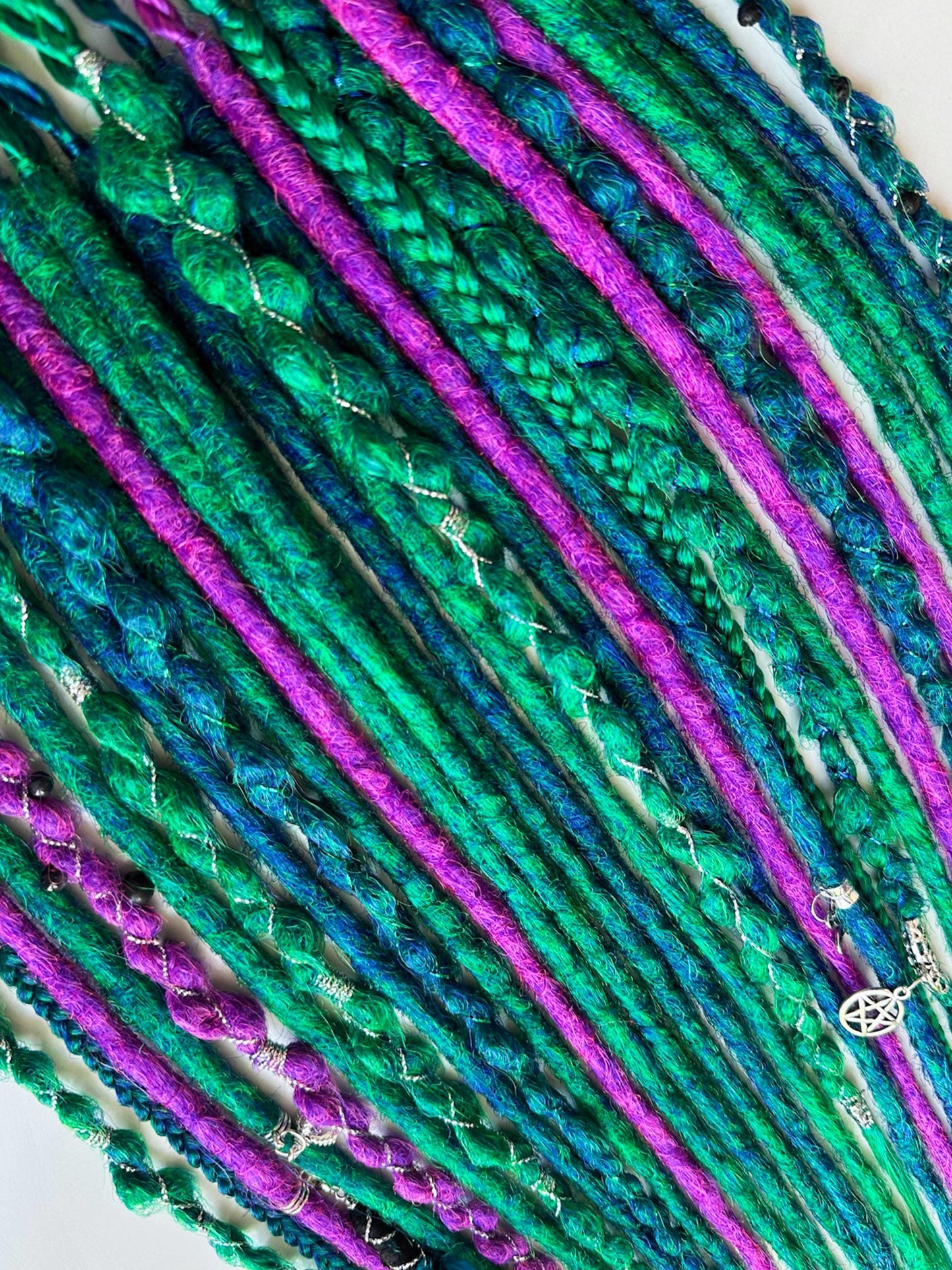 Witch Boho Hair Extensions - Blue Purple Emerald Dreadlocks