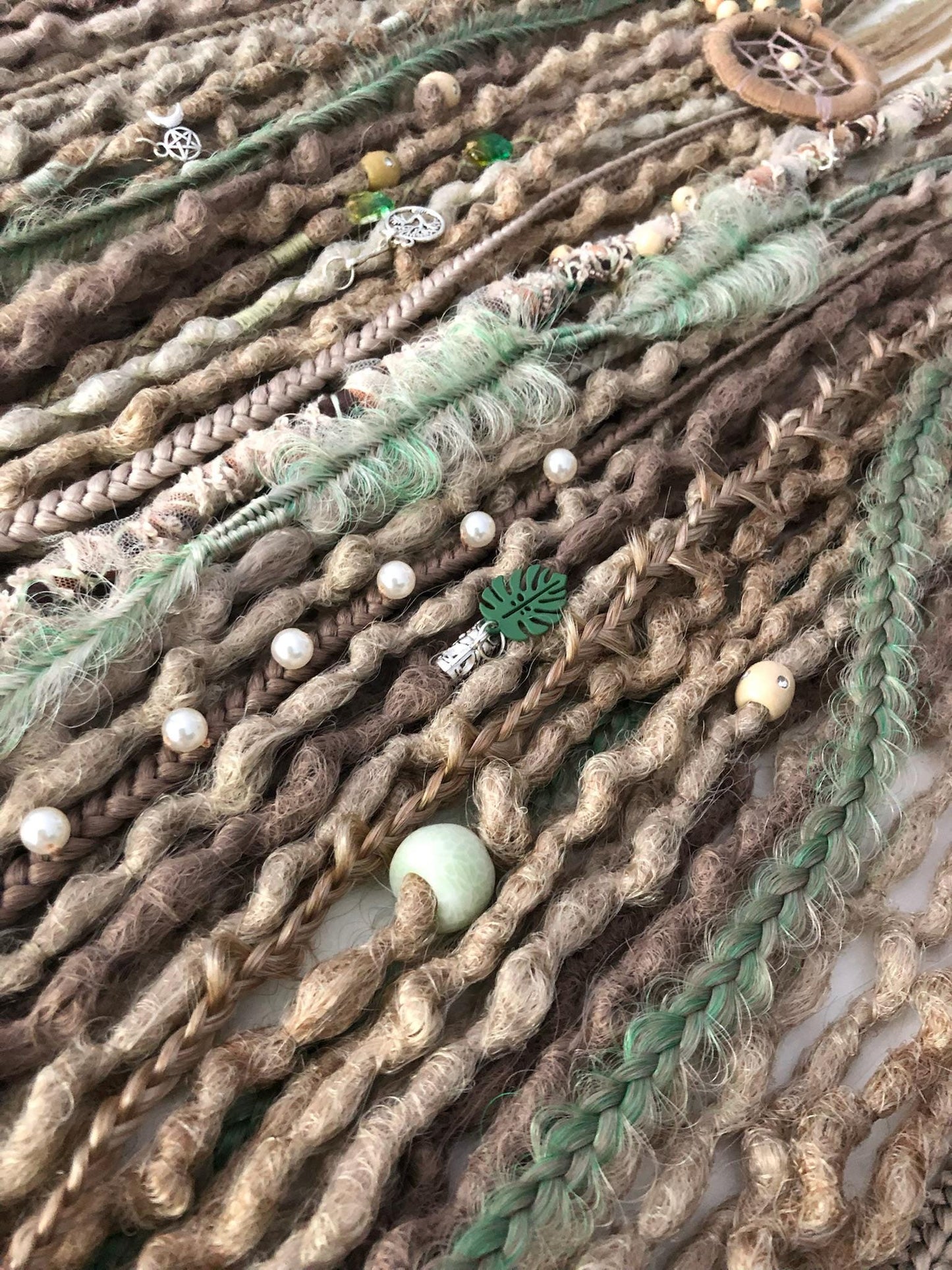 Forest Blonde Green Dreadlocks | Pale Green Curly Dreads Set