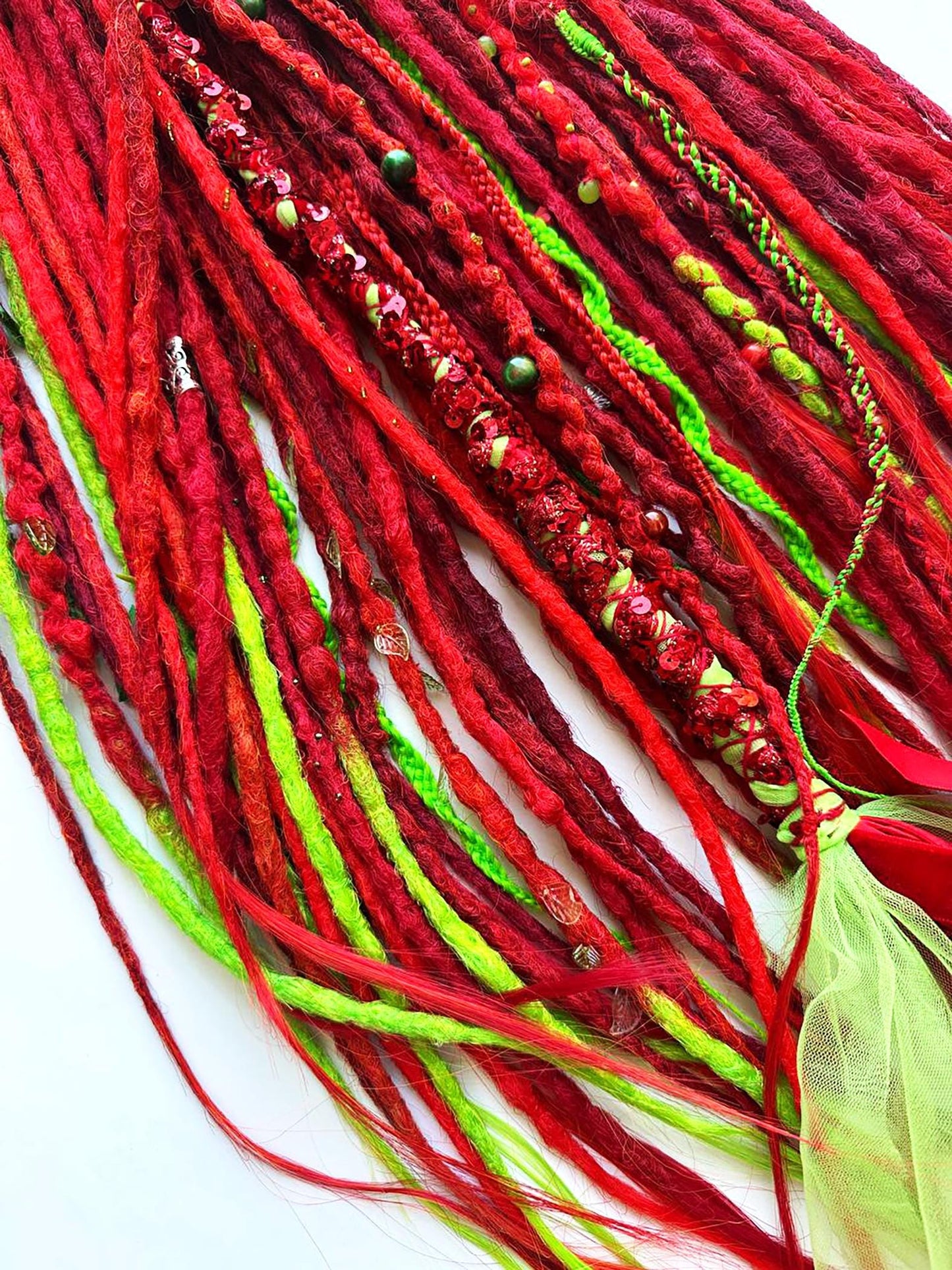 Poison Ivy Dreadlocks Set | Red & Neon Green Boho Dreads