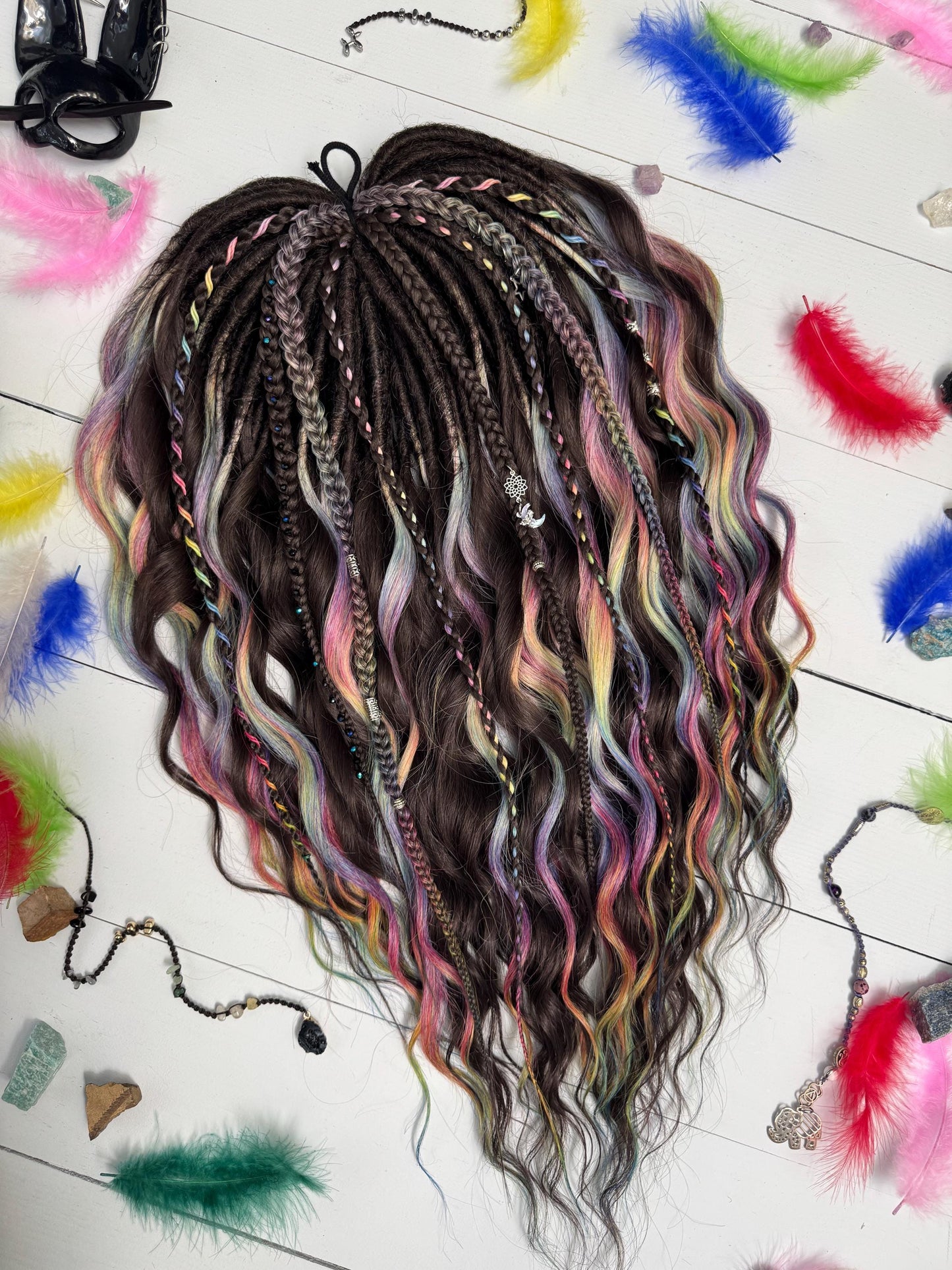 Rainbow Highlight Dreadlock Curls