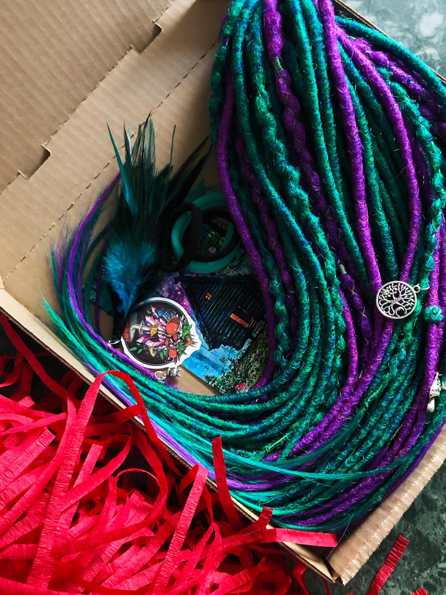 Witch Boho Hair Extensions - Blue Purple Emerald Dreadlocks