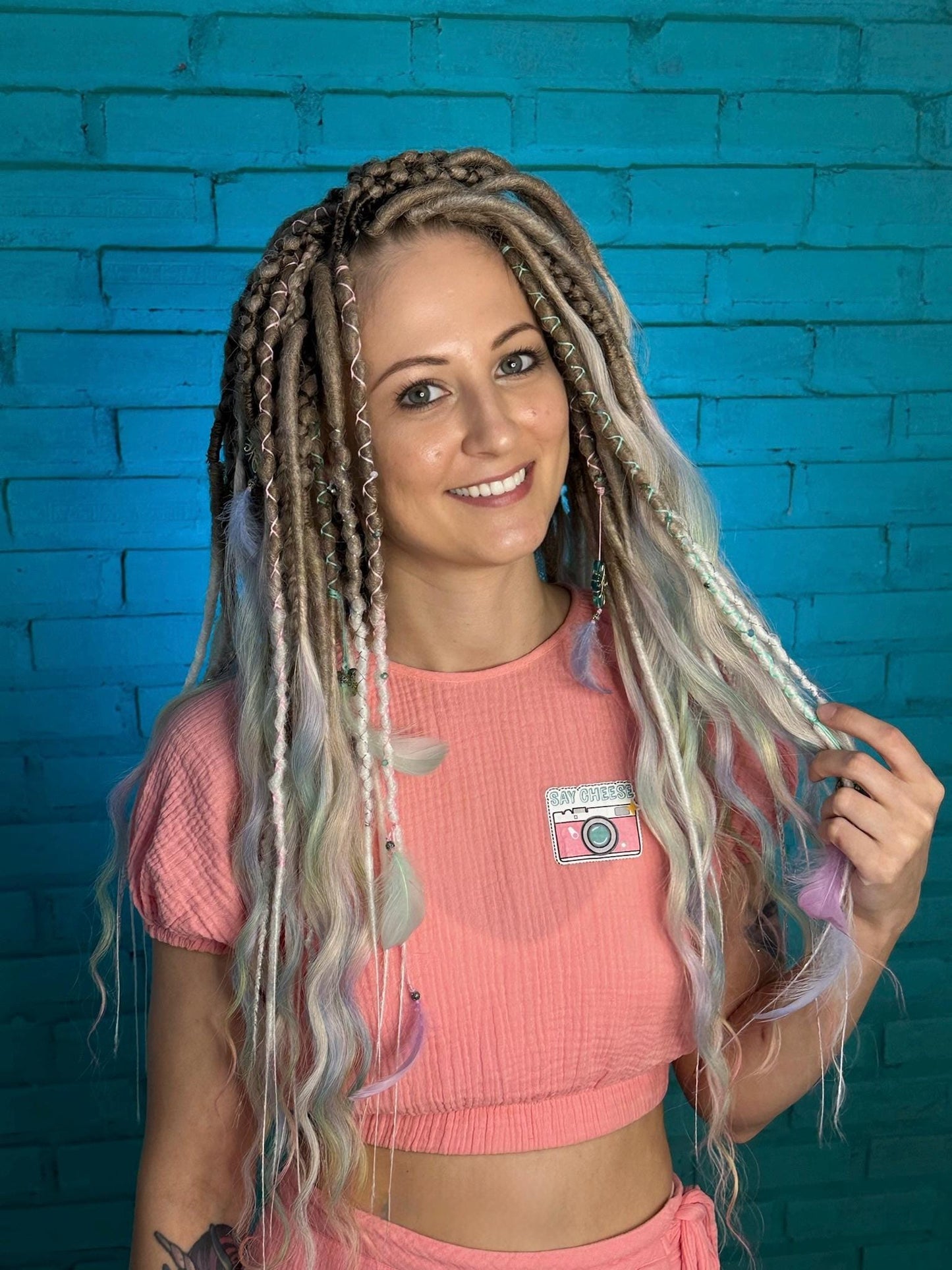 Dreadlock Curls in Blush Pink and Beige Tones