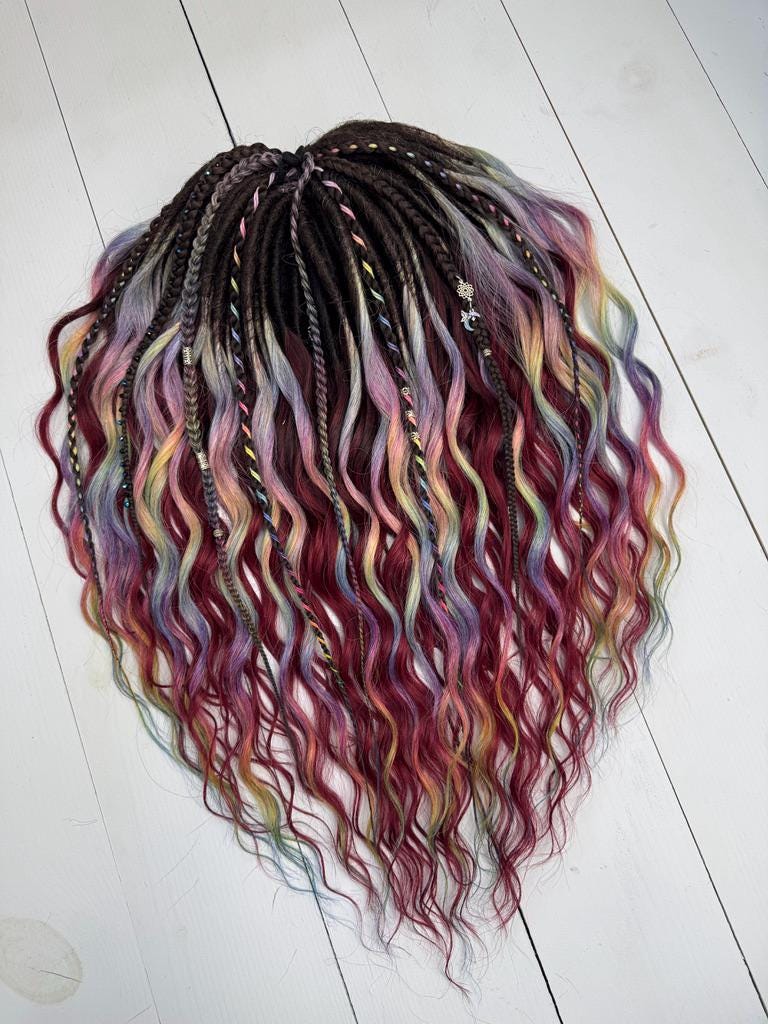 Burgundy Rainbow Dreadlock & Braid Set – Festival Hair Extension Bundle