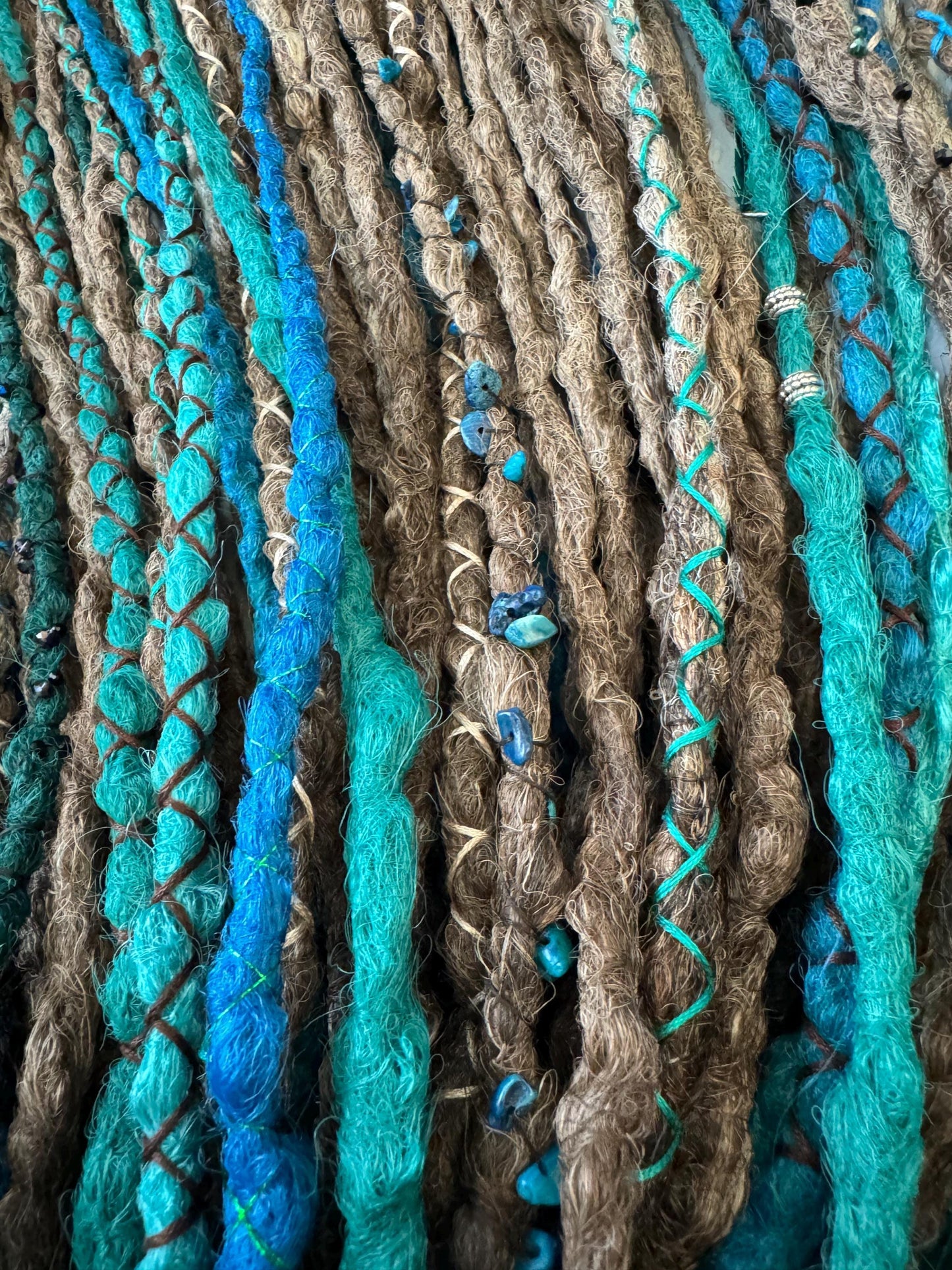 Mystic Forest Dreadlock Extensions in Brown, Turquoise, and Emerald Tones