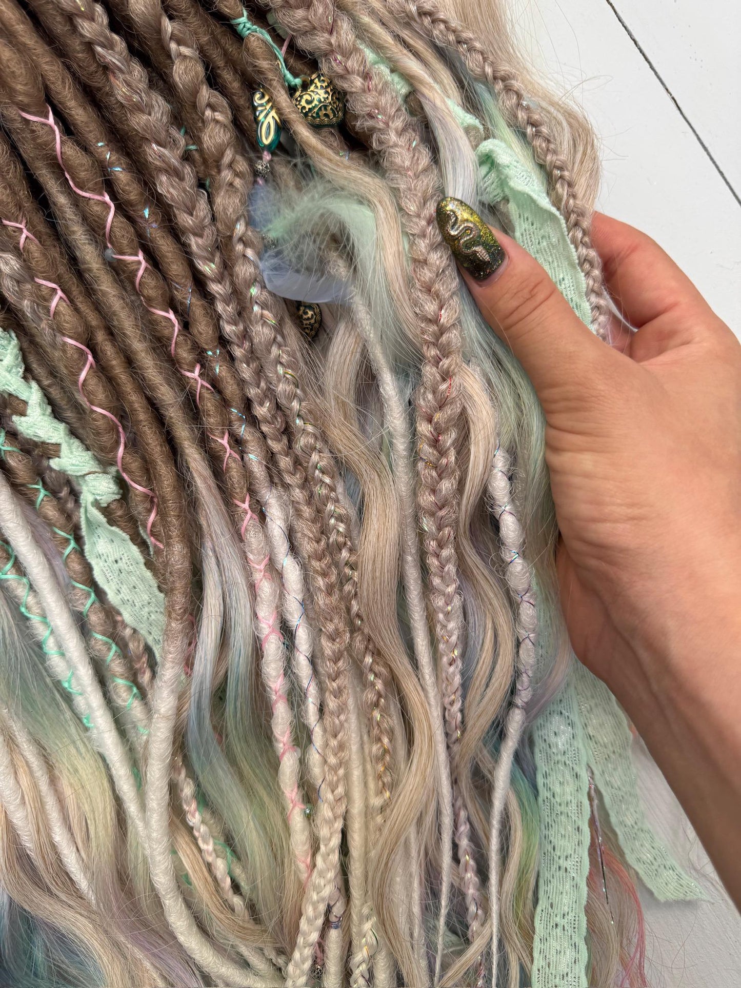 Dreadlock Curls in Blush Pink and Beige Tones