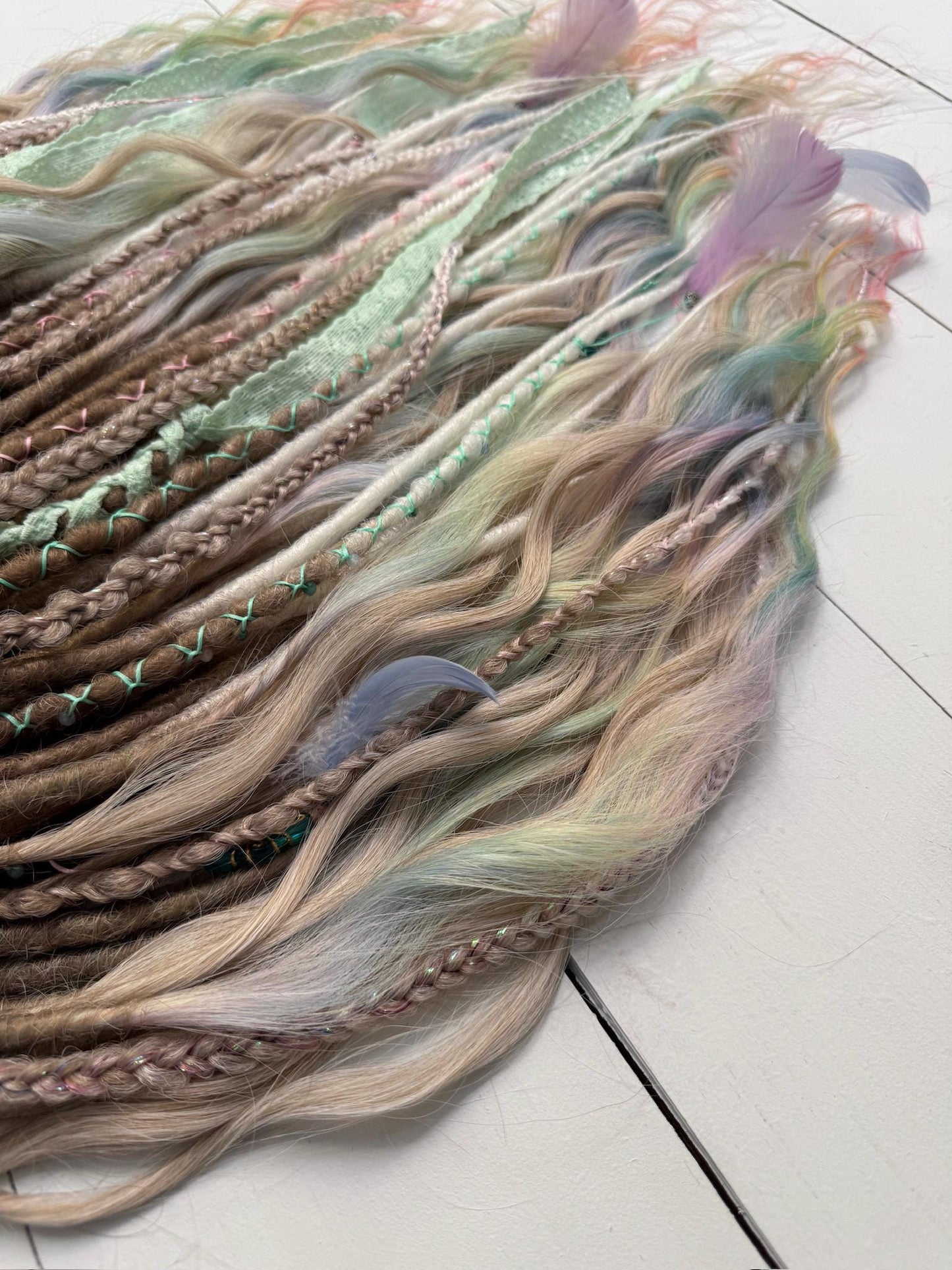 Dreadlock Curls in Blush Pink and Beige Tones