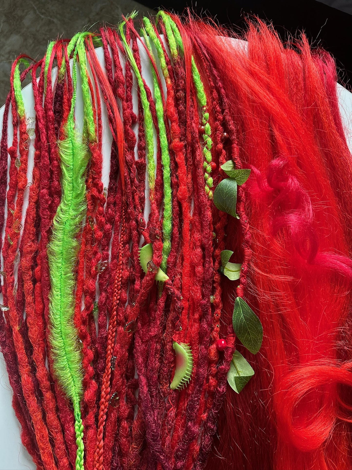 Poison Ivy Dreadlocks Set | Red & Neon Green Boho Dreads