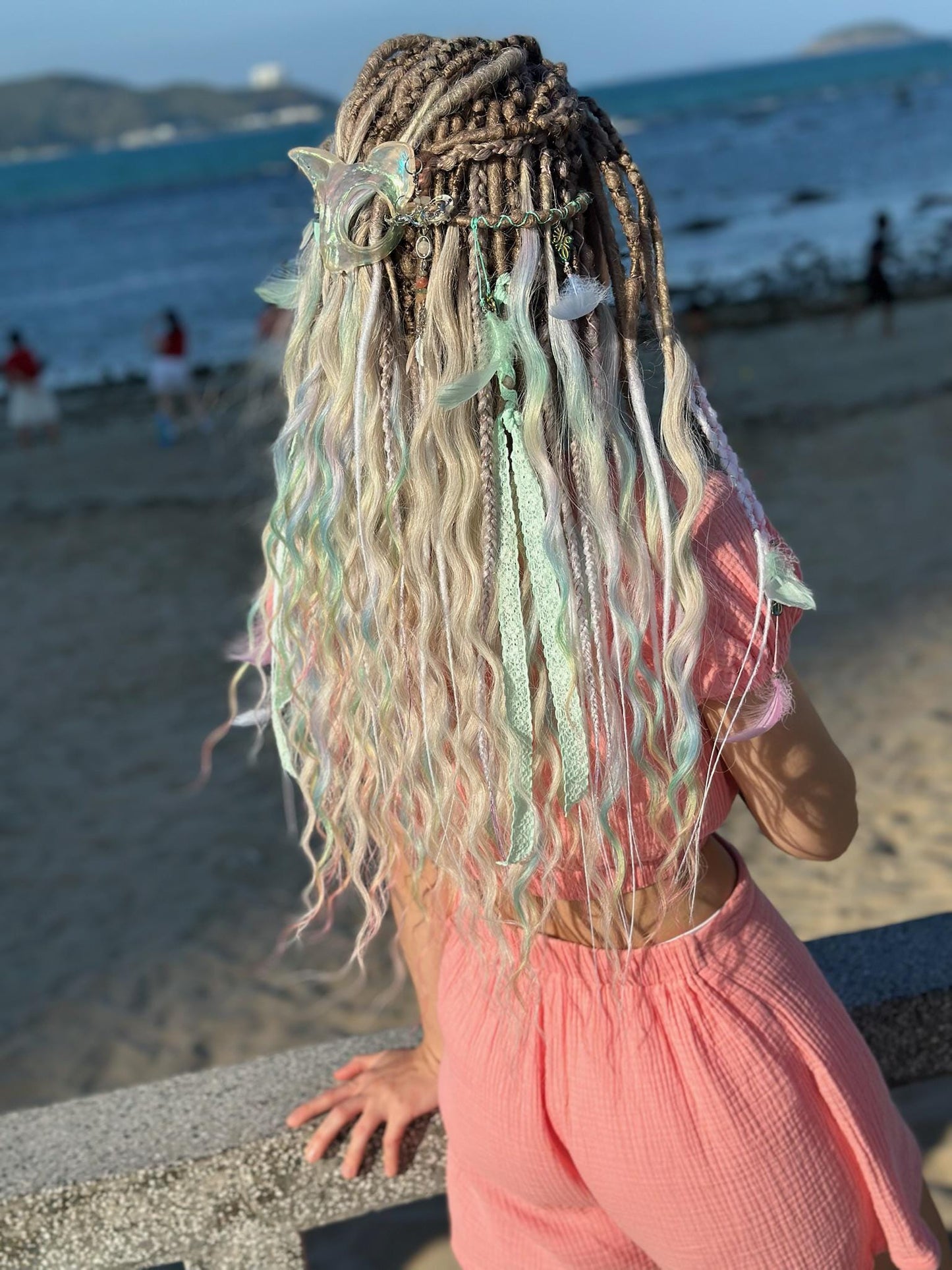 Dreadlock Curls in Blush Pink and Beige Tones