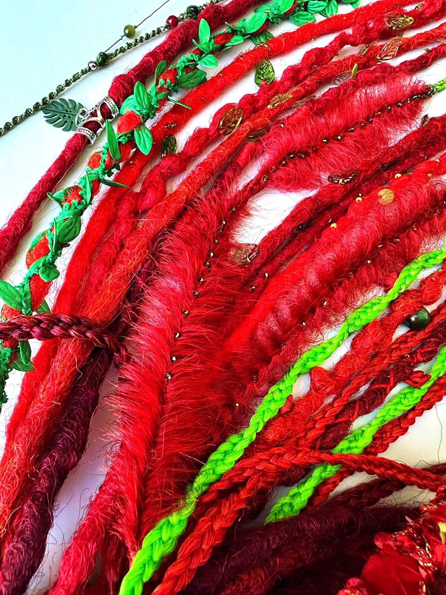 Poison Ivy Dreadlocks Set | Red & Neon Green Boho Dreads