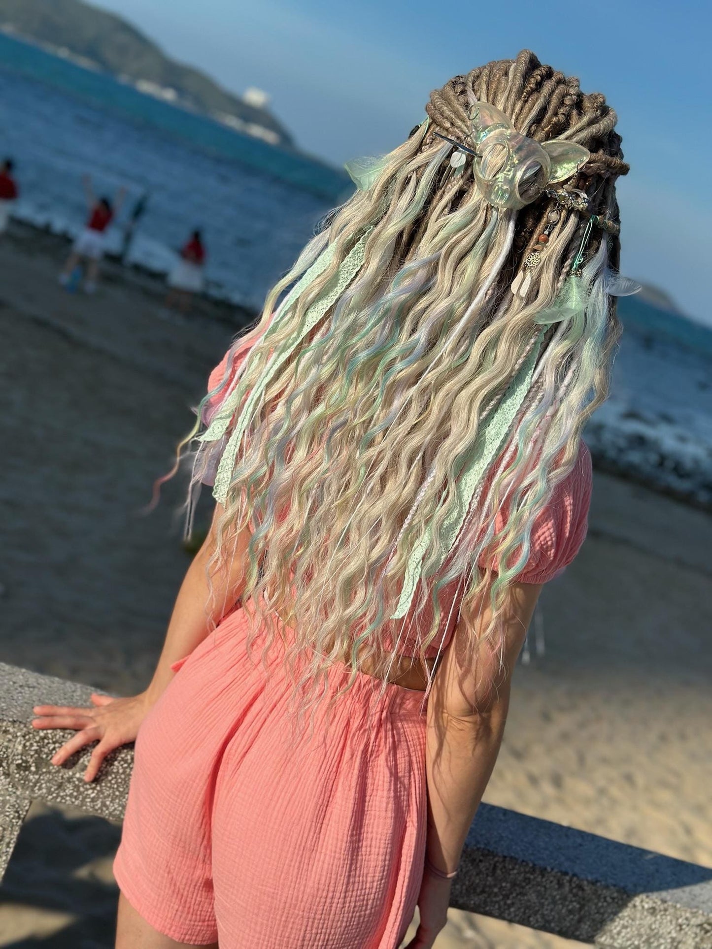 Dreadlock Curls in Blush Pink and Beige Tones