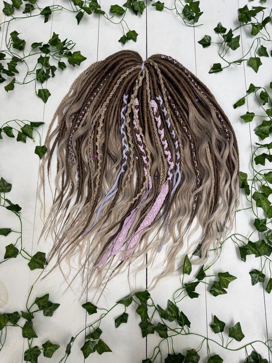 Boho Synthetic Dreadlock Set in Blonde Brown Ombre with Lilac Accents