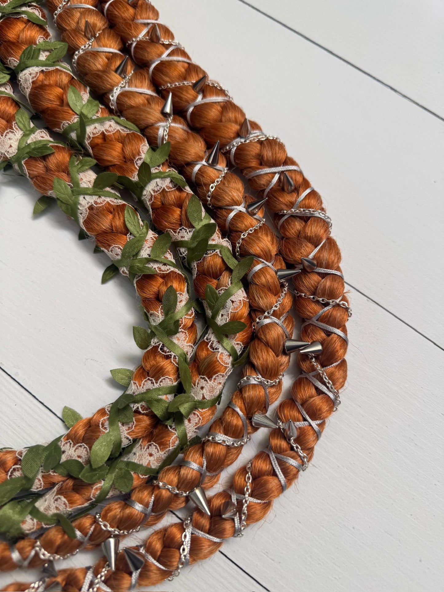 Clip-In Braided Hair Extensions with Boho Leaves or Punk Chains