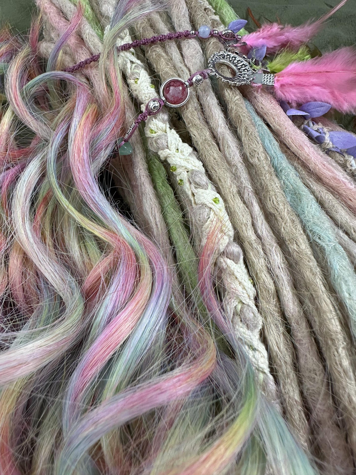 Unicorn Pastel Dreads Full Set | 70 SE Rainbow Curly Ends 85 cm