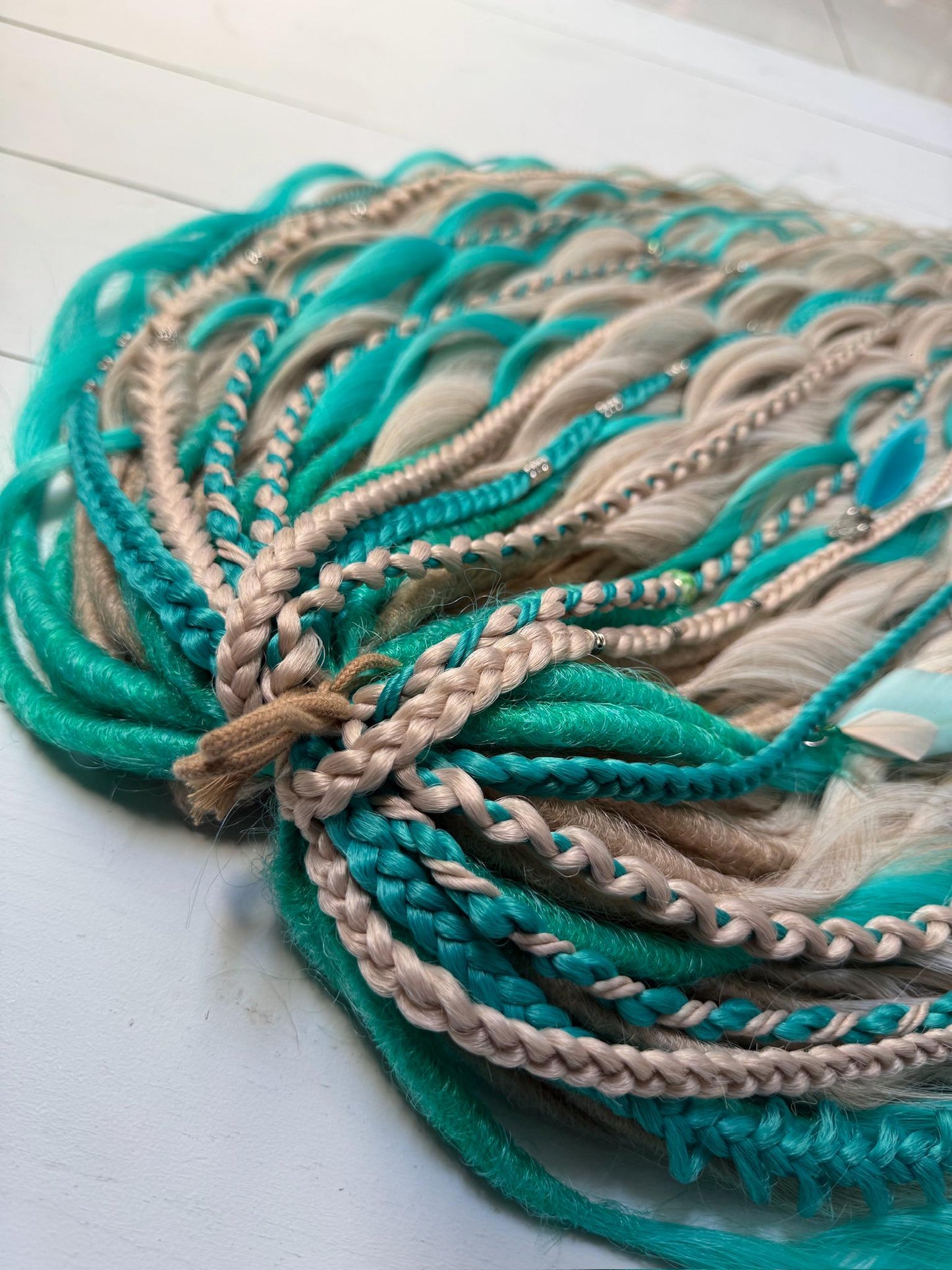 Blonde & Teal Curly Dreadlock Set - Boho Mermaid