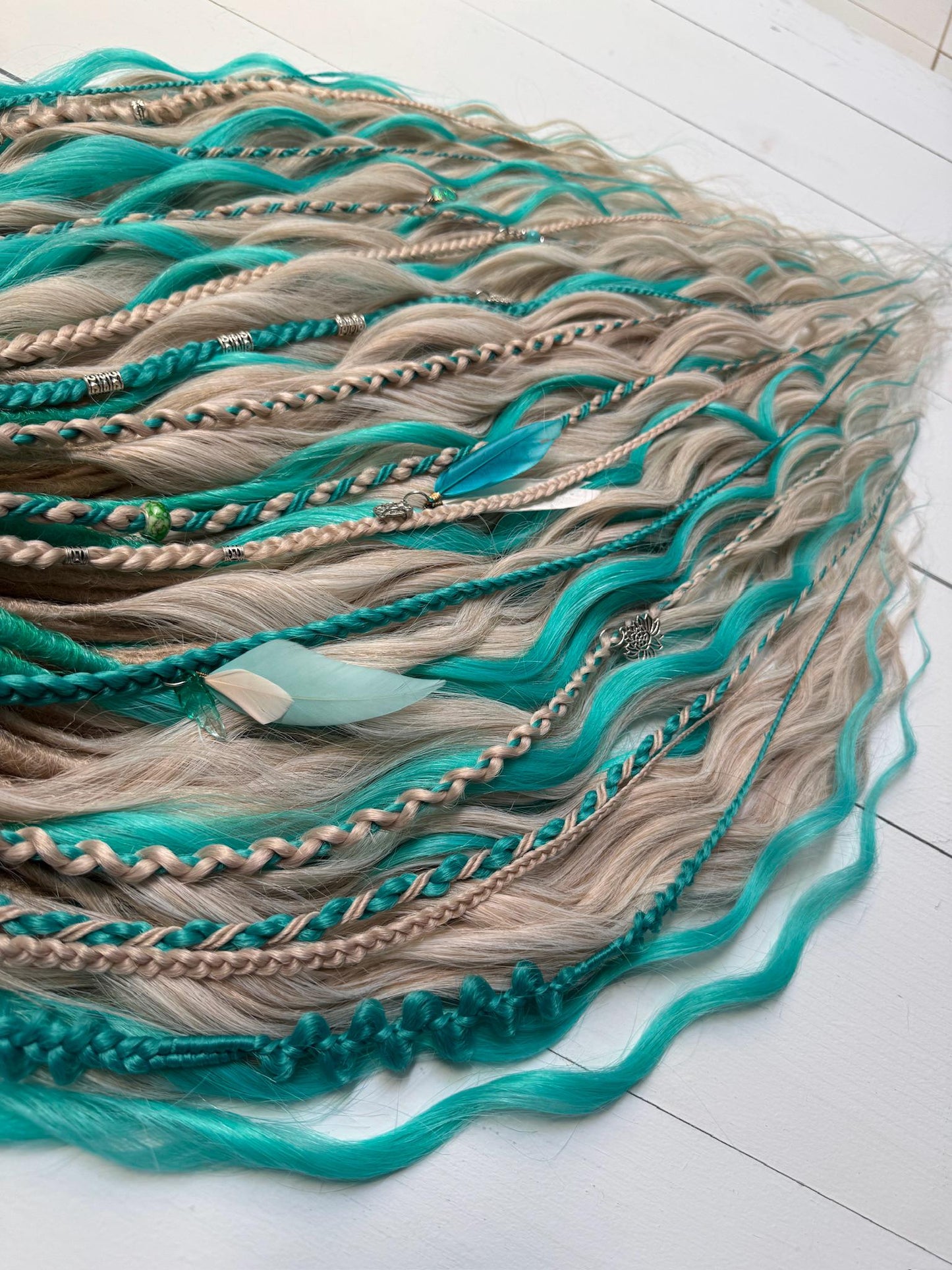 Blonde & Teal Curly Dreadlock Set - Boho Mermaid