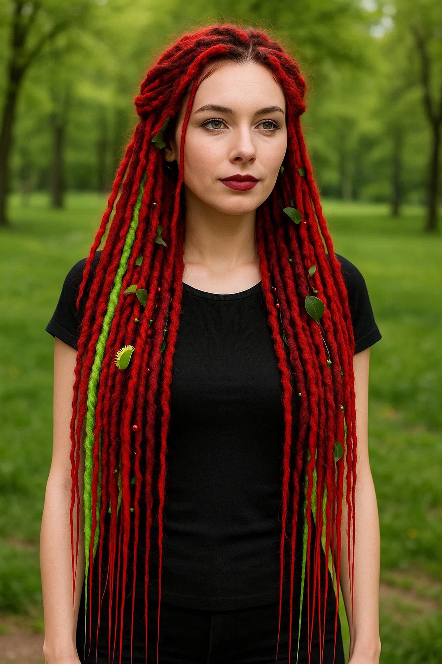 Poison Ivy Dreadlocks Set | Red & Neon Green Boho Dreads
