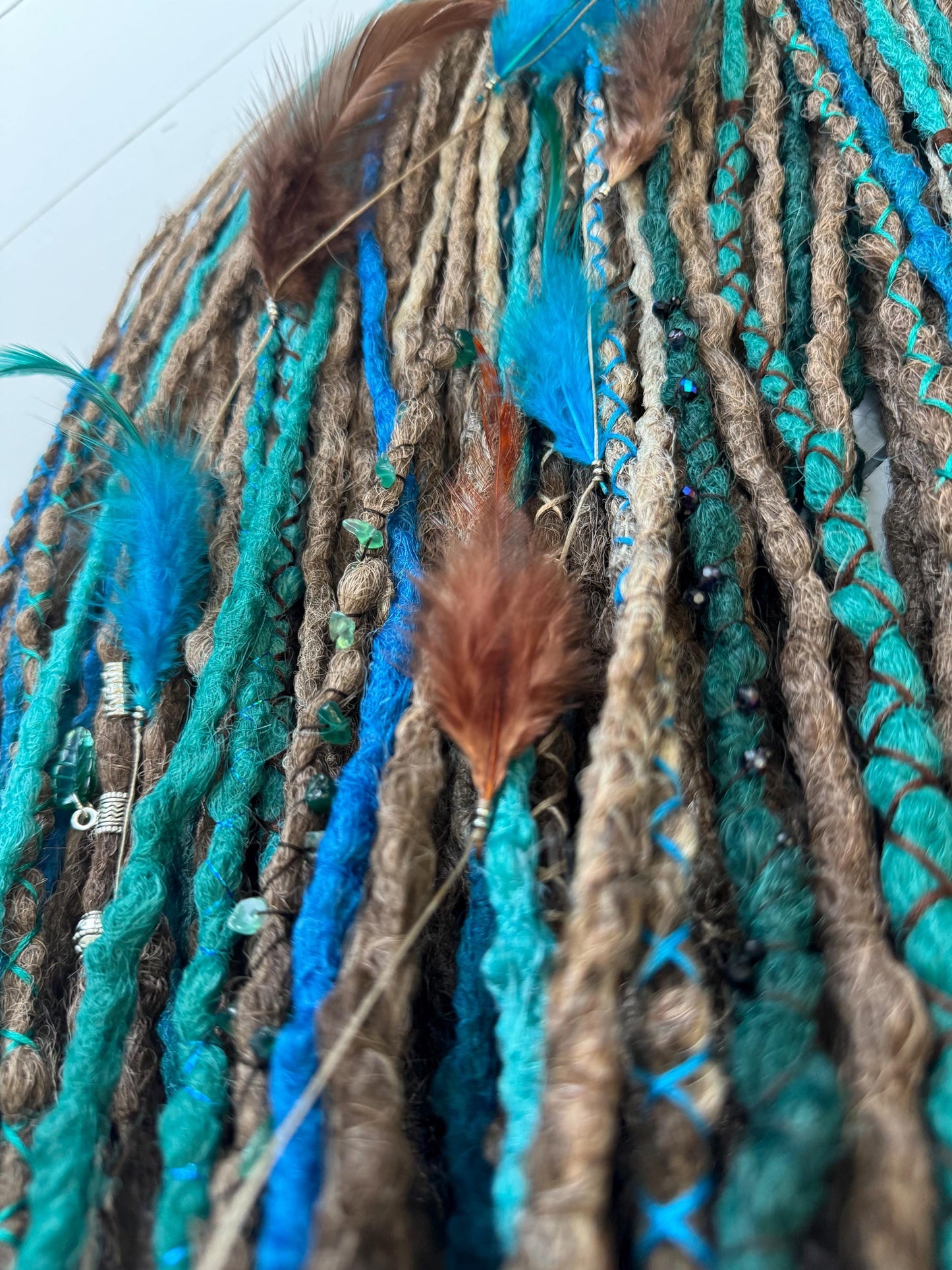 Mystic Forest Dreadlock Extensions in Brown, Turquoise, and Emerald Tones