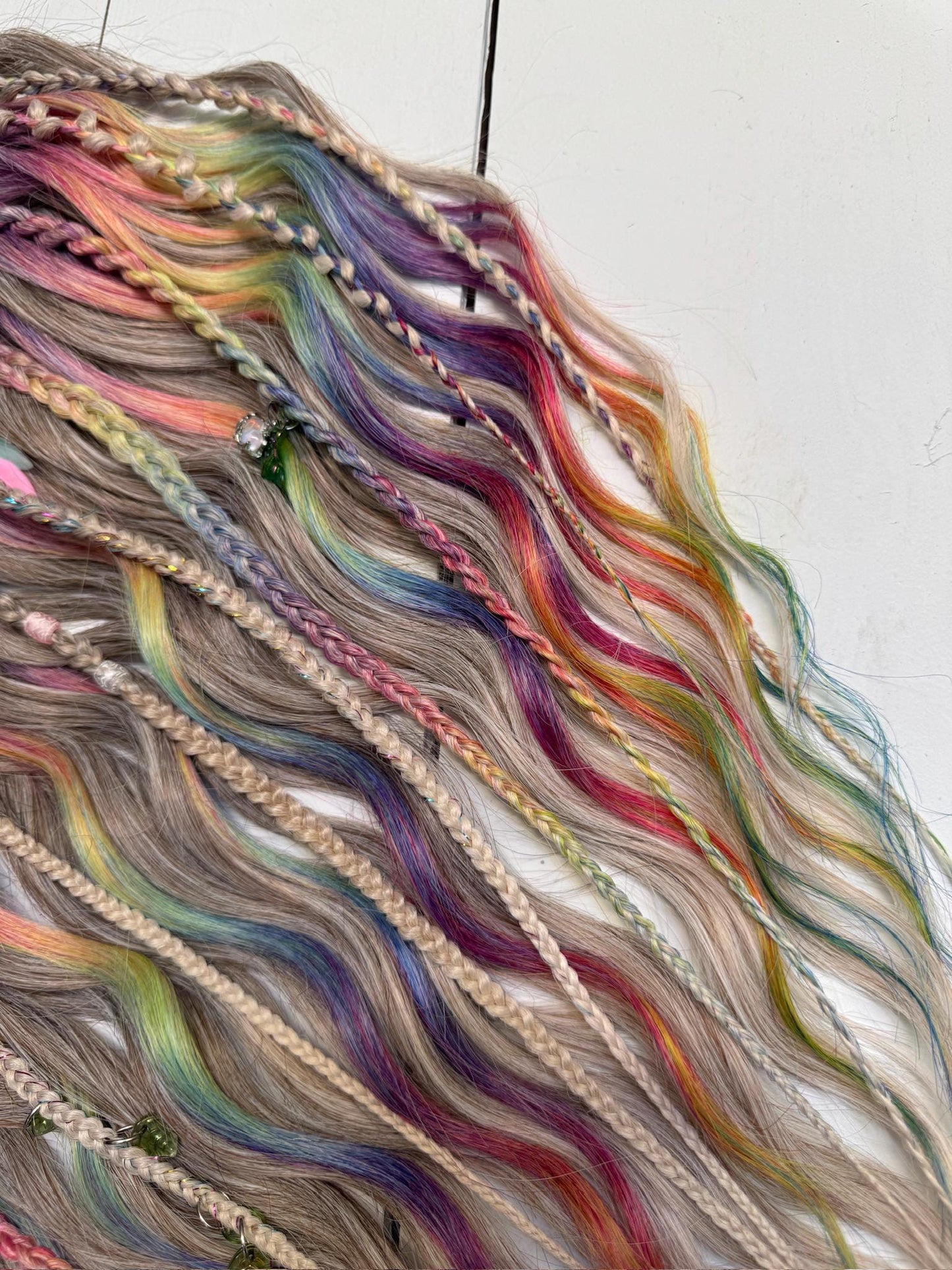 Rainbow Platinum Blonde Dreadlock Set with Braids, Charms & Beads