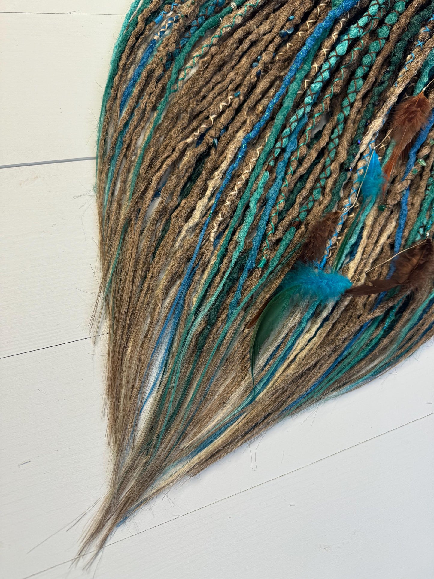 Mystic Forest Dreadlock Extensions in Brown, Turquoise, and Emerald Tones