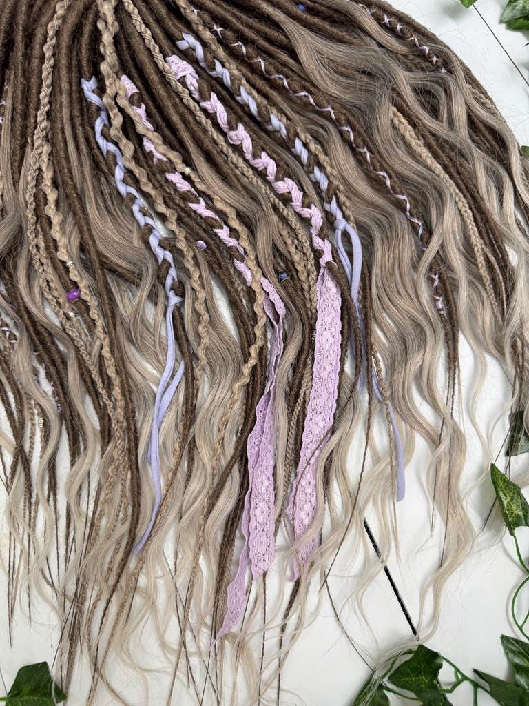 Boho Synthetic Dreadlock Set in Blonde Brown Ombre with Lilac Accents