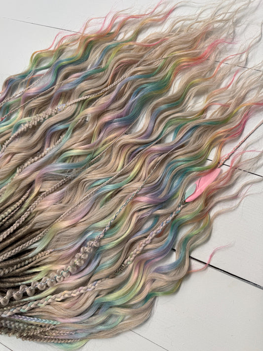 Pastel Rainbow Synthetic Dreadlock Curls