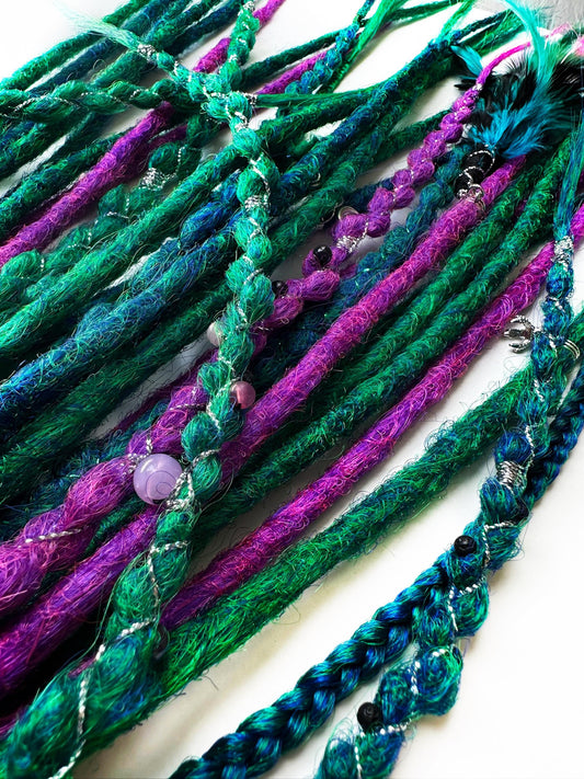 Witch Boho Hair Extensions - Blue Purple Emerald Dreadlocks