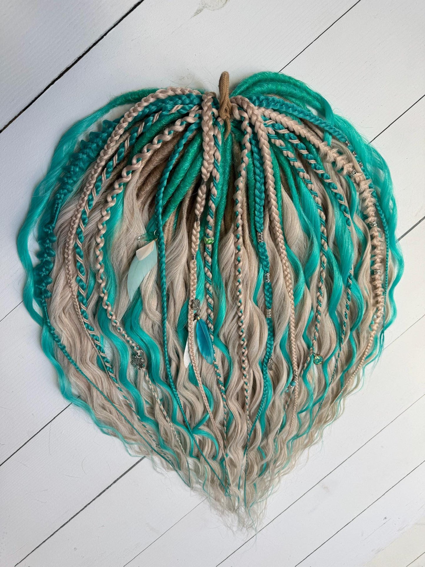 Blonde & Teal Curly Dreadlock Set - Boho Mermaid