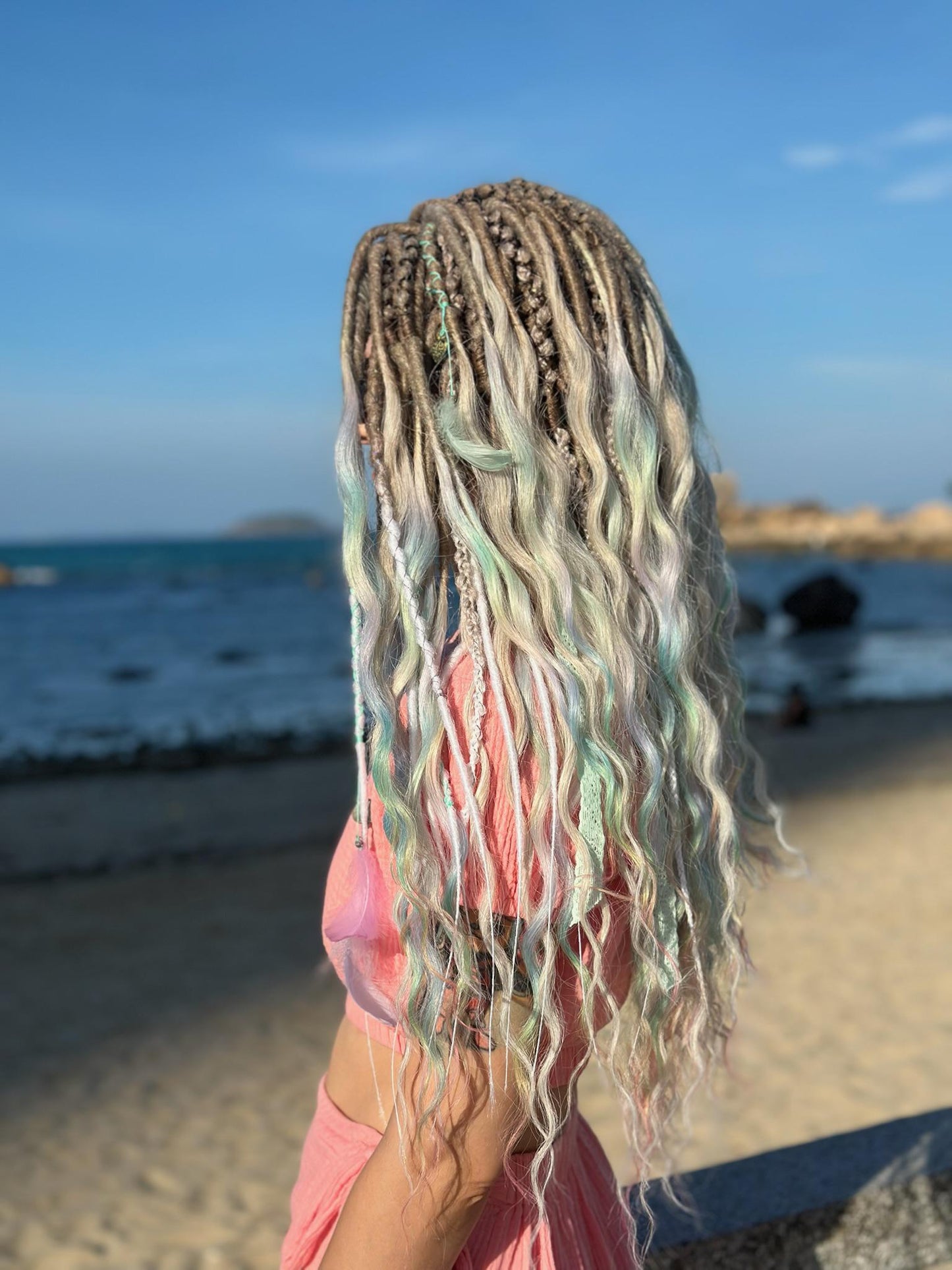 Dreadlock Curls in Blush Pink and Beige Tones