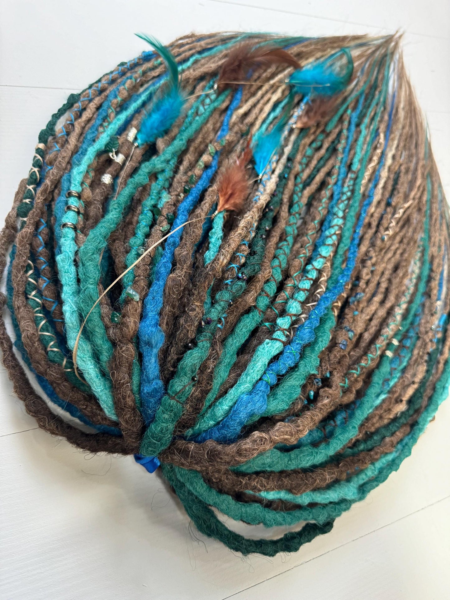 Mystic Forest Dreadlock Extensions in Brown, Turquoise, and Emerald Tones