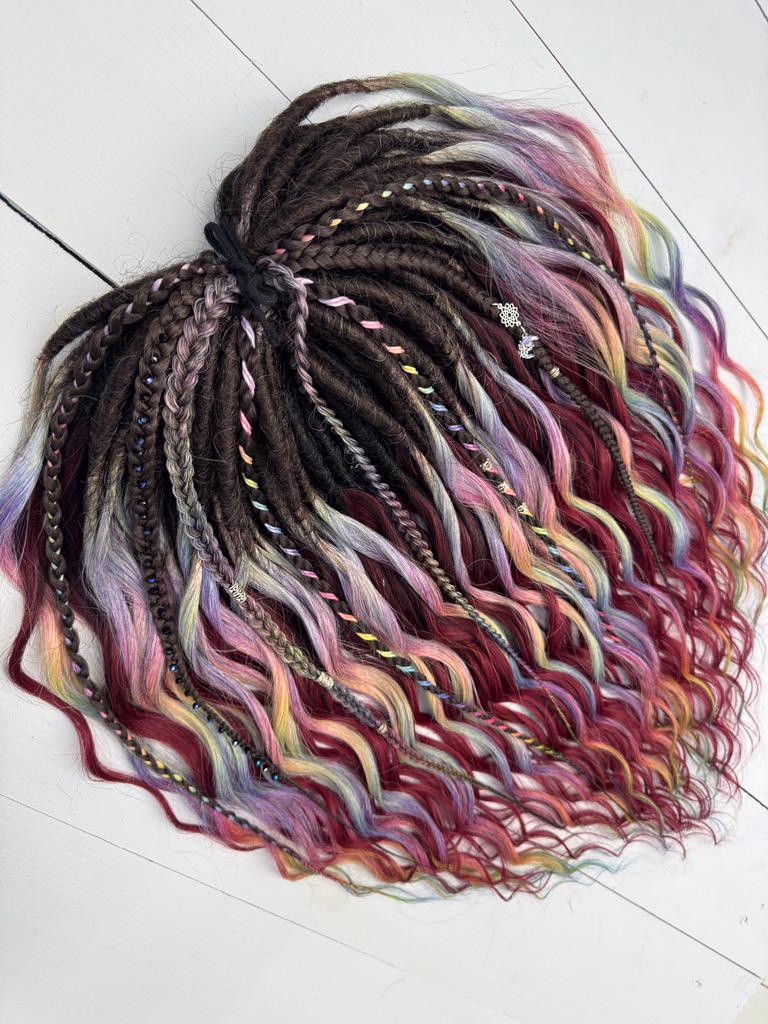 Burgundy Rainbow Dreadlock & Braid Set – Festival Hair Extension Bundle