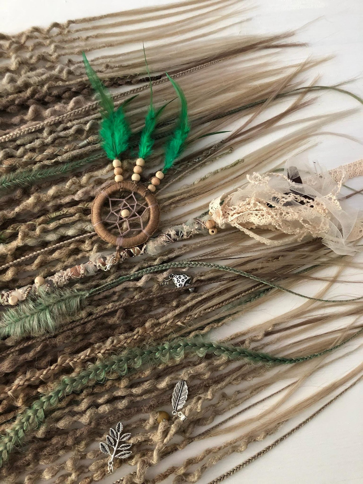 Forest Blonde Green Dreadlocks | Pale Green Curly Dreads Set