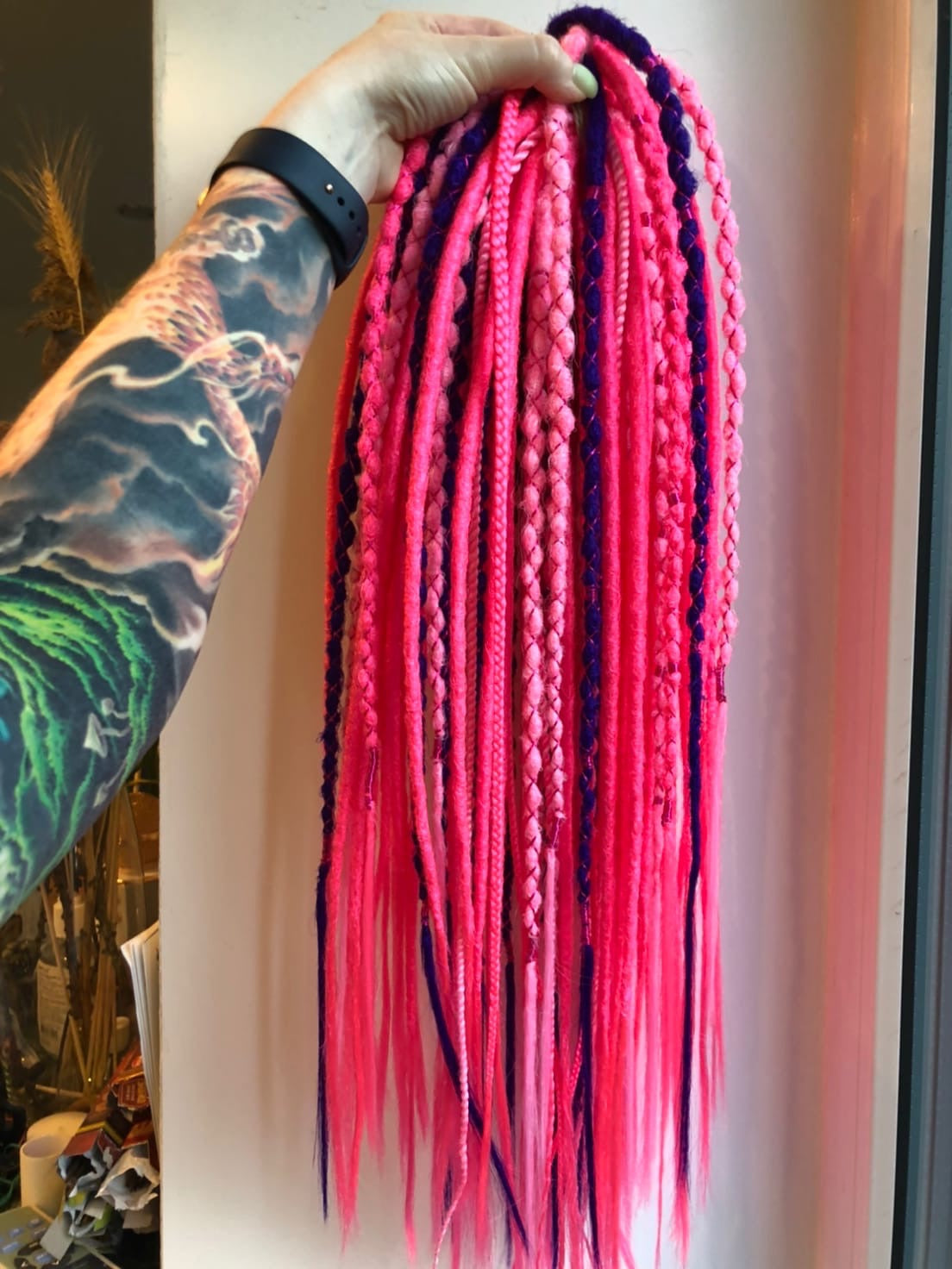 Pink UV Glow Dreadlocks Set