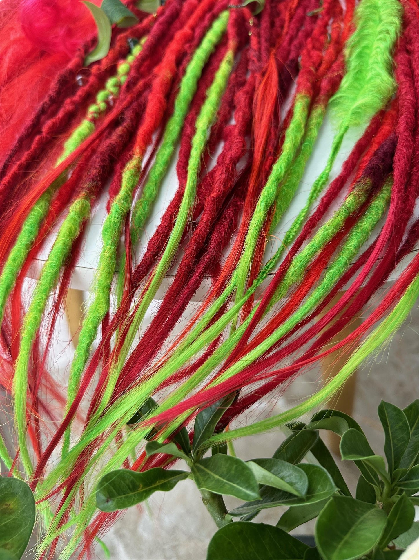 Poison Ivy Dreadlocks Set | Red & Neon Green Boho Dreads