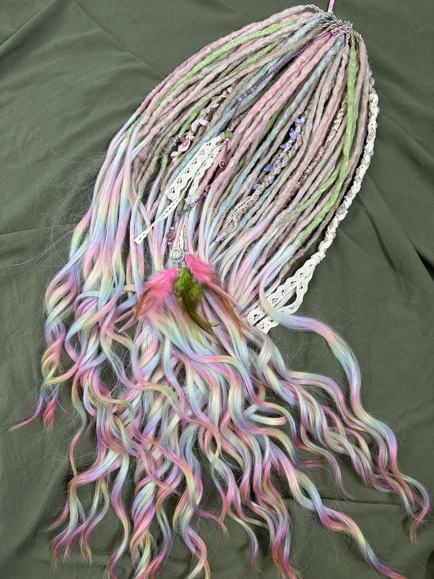 Unicorn Pastel Dreads Full Set | 70 SE Rainbow Curly Ends 85 cm