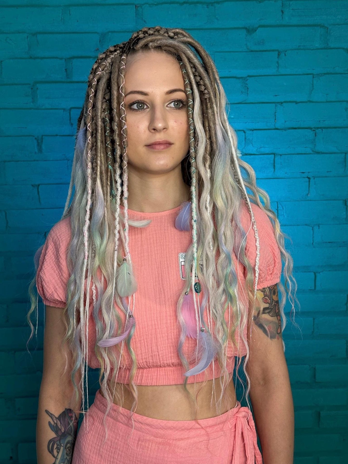 Dreadlock Curls in Blush Pink and Beige Tones