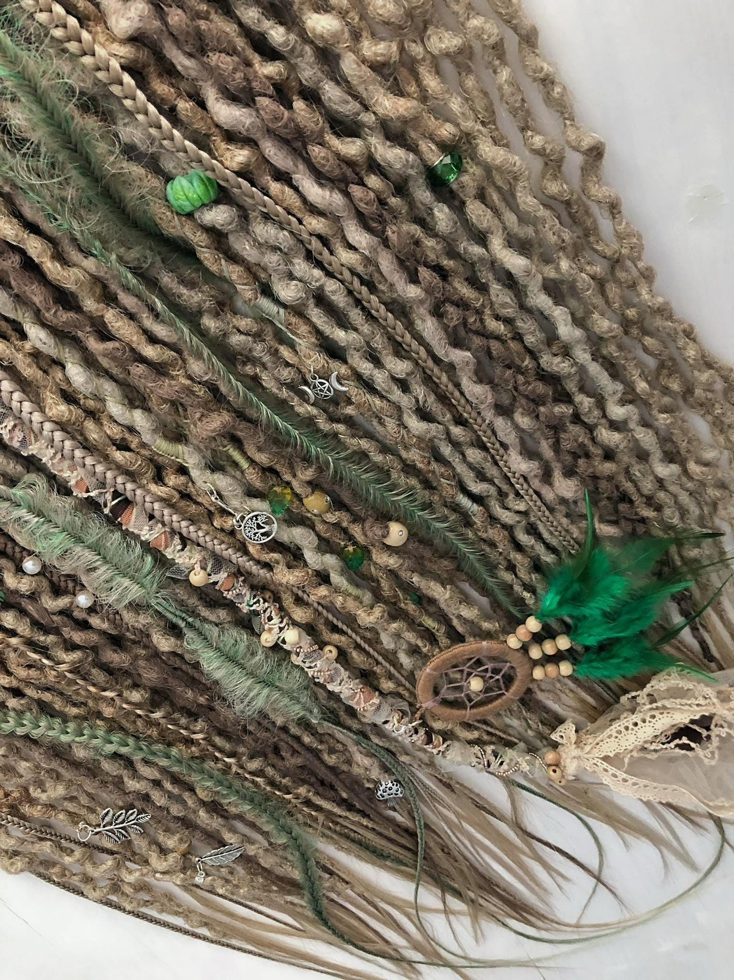 Forest Blonde Green Dreadlocks | Pale Green Curly Dreads Set