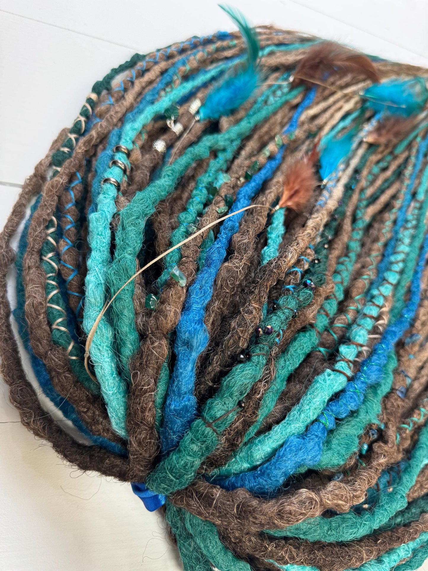 Mystic Forest Dreadlock Extensions in Brown, Turquoise, and Emerald Tones