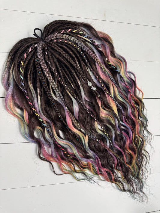 Rainbow Highlight Dreadlock Curls