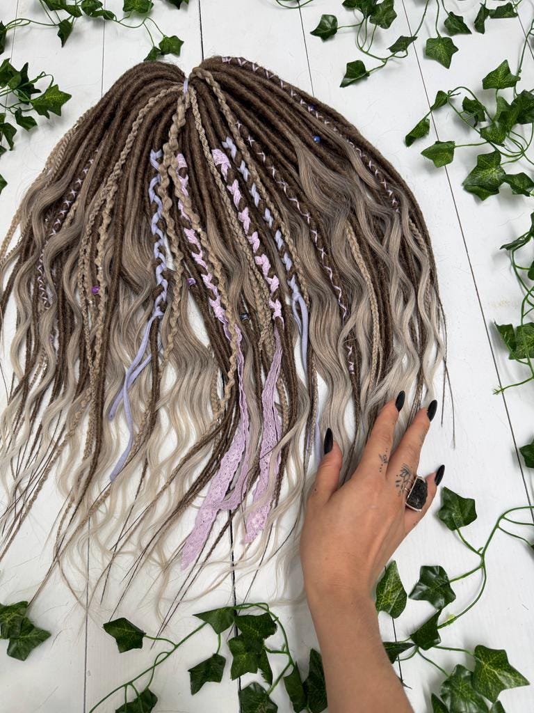 Boho Synthetic Dreadlock Set in Blonde Brown Ombre with Lilac Accents