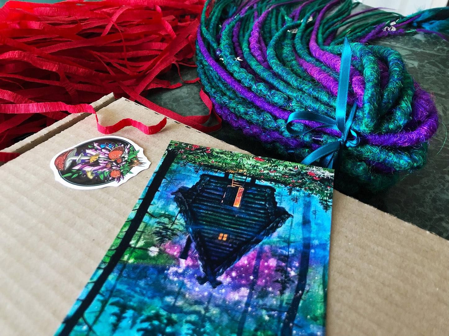 Witch Boho Hair Extensions - Blue Purple Emerald Dreadlocks