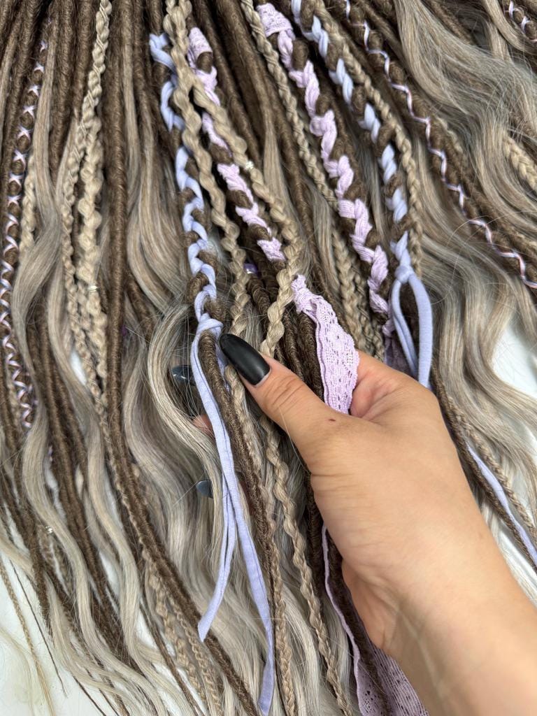 Boho Synthetic Dreadlock Set in Blonde Brown Ombre with Lilac Accents