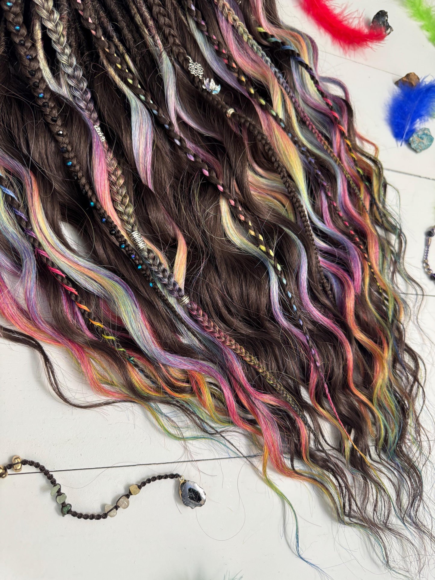 Rainbow Highlight Dreadlock Curls