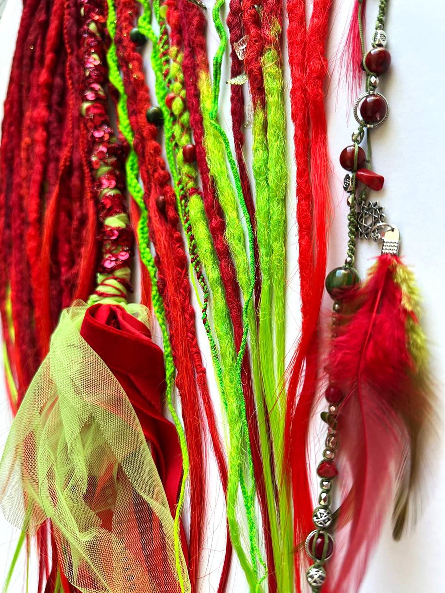 Poison Ivy Dreadlocks Set | Red & Neon Green Boho Dreads